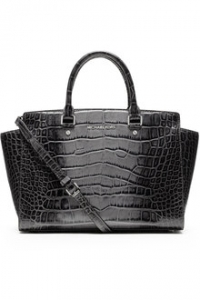 Michael Kors Large Grey Crocodies Selma Top-Zip Satchel